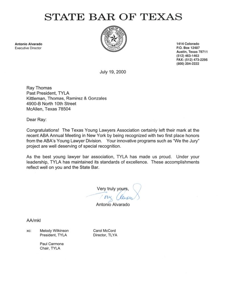 State Bar Letter | Walsh McGurk Cordova Nixon